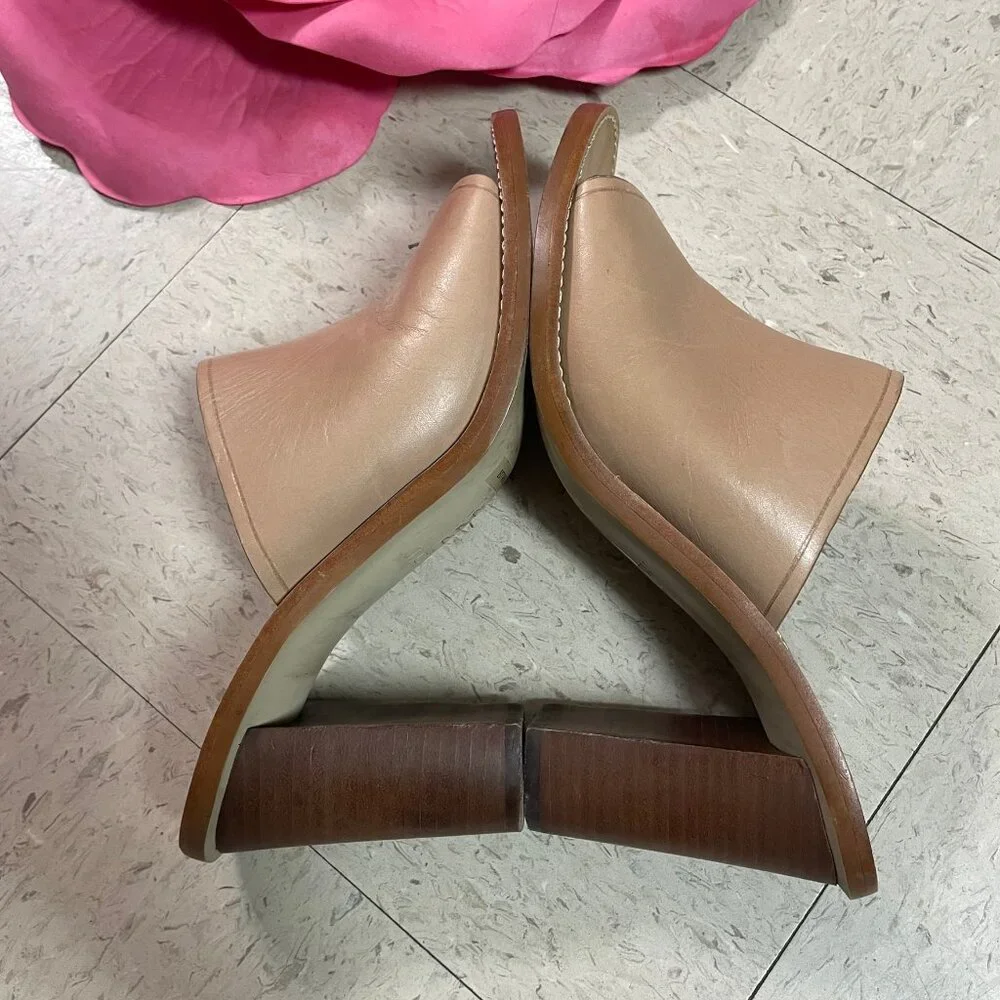 J CREW Nude/Beige MARLOW Leather Block Heeled Open‎ Toe Mules Sandals